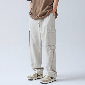 Black/Beige Cargo Pants Men Fashion Pocket Casual Pants Mens Japanese Streetwear Loose Hip Hop Straight Pants Mens Trousers aidase-shop
